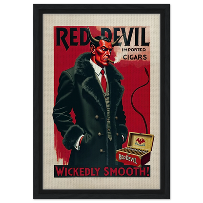 Red Devil 1920s Art Deco Cigar Art Print 30x45 cm 12x18″ Framed Canvas Black Wood Frame