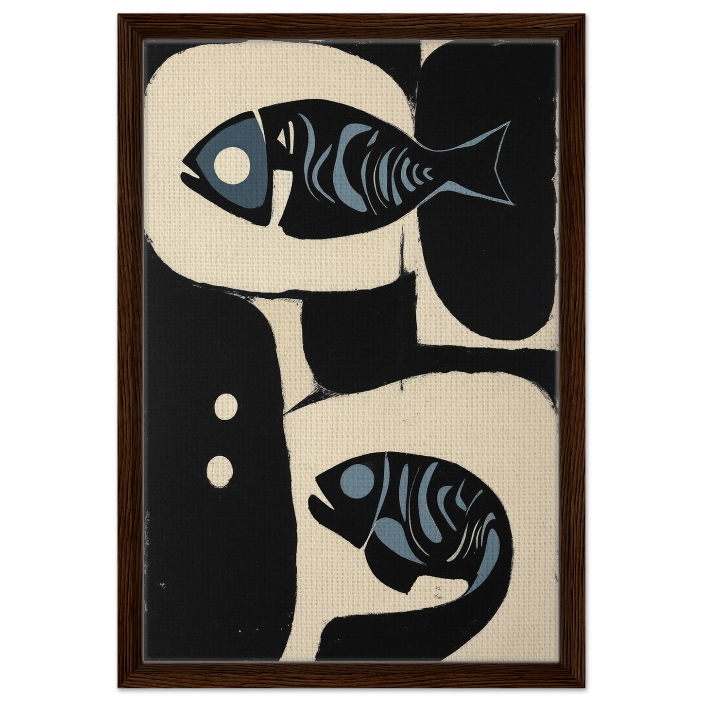 Abstract Mid-Century Modern Fish Art Print Dark Brown Wood Frame 40x60 cm 16x24″ Framed Canvas