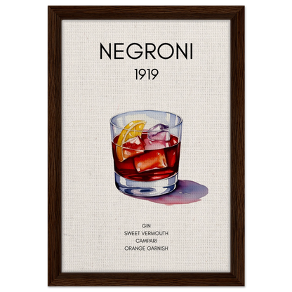 Negroni Cocktail Bar Art Print Dark Brown Wood Frame 30x45 cm 12x18″ Framed Canvas