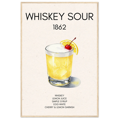 Whiskey Sour Cocktail Bar Art Print Light Wood Frame 60x90 cm 24x36″ Premium Matte Paper Wooden Framed Poster