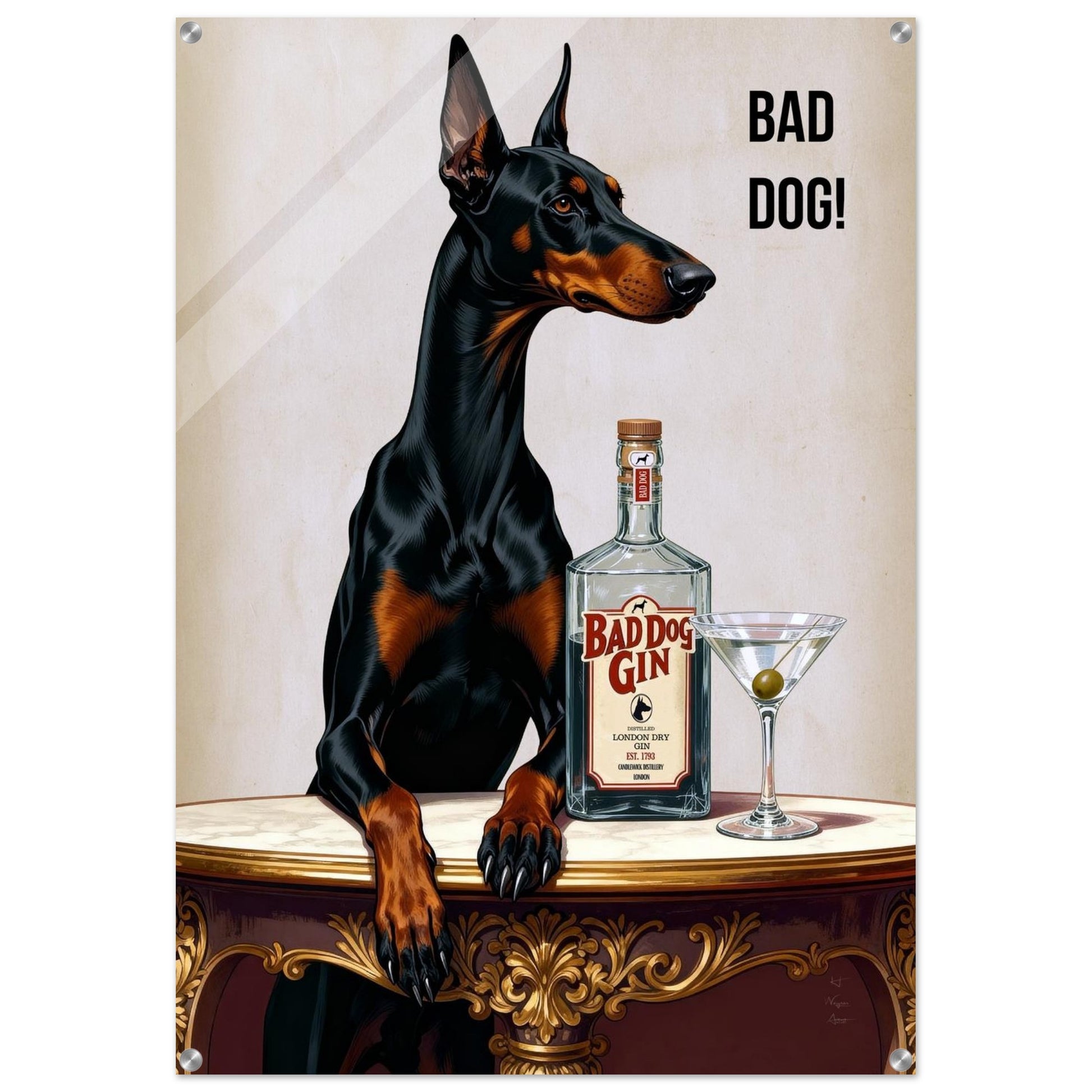 Bad Dog Gin Cocktail Bar Art Print 40x60 cm 16x24″ Museum-Quality Matte Framed Poster Dark Brown Wood Frame