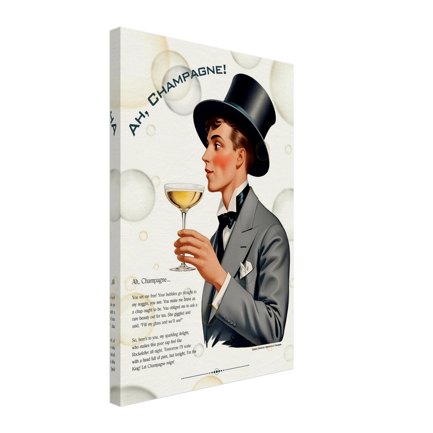 Art Deco Champagne Funny Poem Art Print 40x60 cm 16x24″ Gallery Wrapped Canvas No Frame