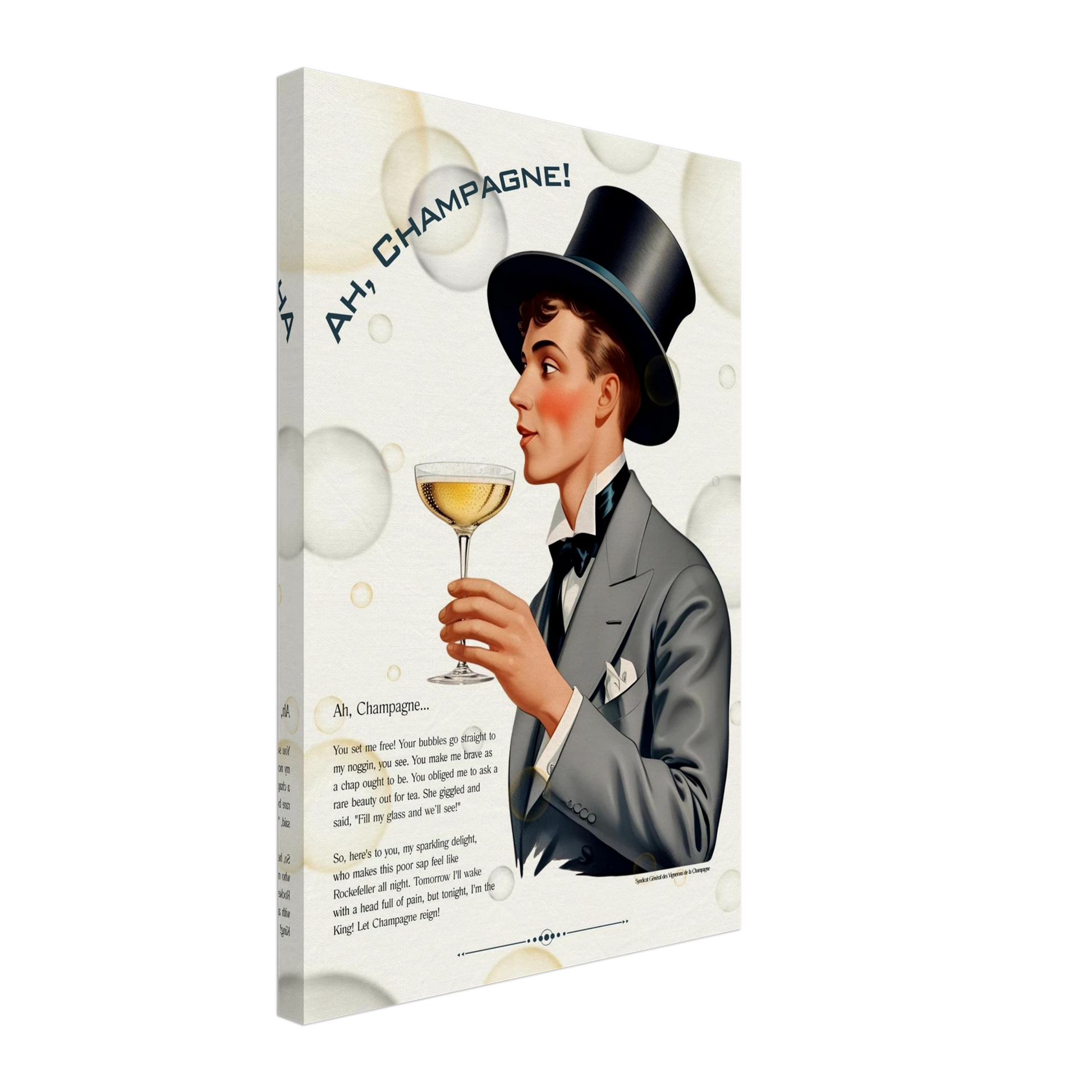 Art Deco Champagne Funny Poem Art Print 40x60 cm 16x24″ Canvas -