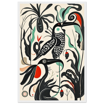 Mid-Century Modern Tropical Bird Art Print White Wood Frame 40x60 cm 16x24″ Premium Matte Paper Wooden Framed Poster