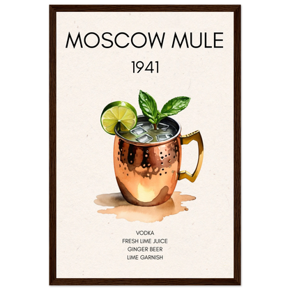 Moscow Mule Cocktail Bar Poster Print Dark Brown Wood Frame 30x45 cm 12x18″ Premium Matte Paper Wooden Framed Poster