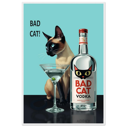 Siamese Cat Retro Martini Cocktail Bar Art Print White Wood Frame 60x90 cm 24x36″ Classic Matte Paper Wooden Framed Poster