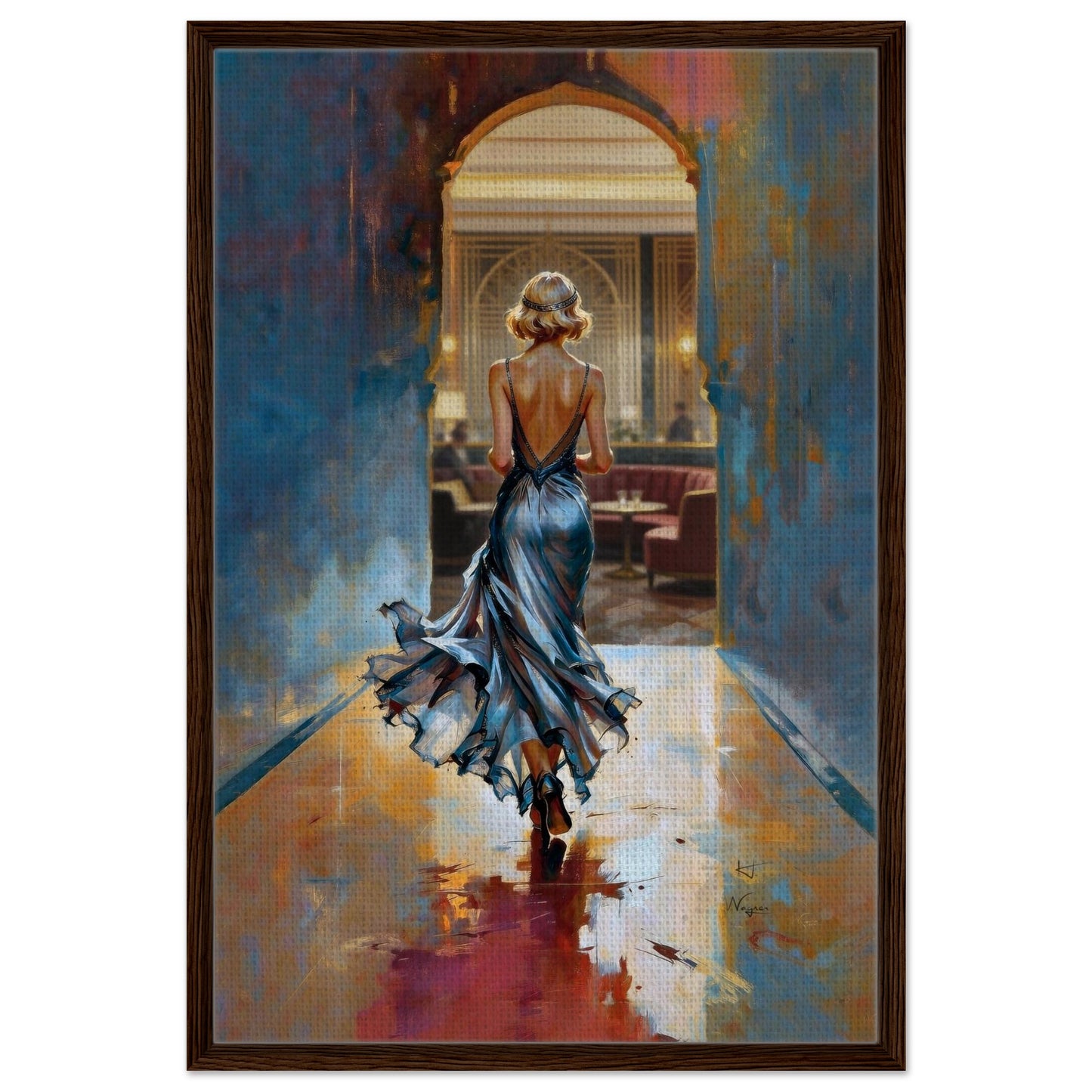 1920s Speakeasy Gatsby Flapper Art Deco Print 60x90 cm 24x36″ Framed Canvas Dark Brown Wood Frame