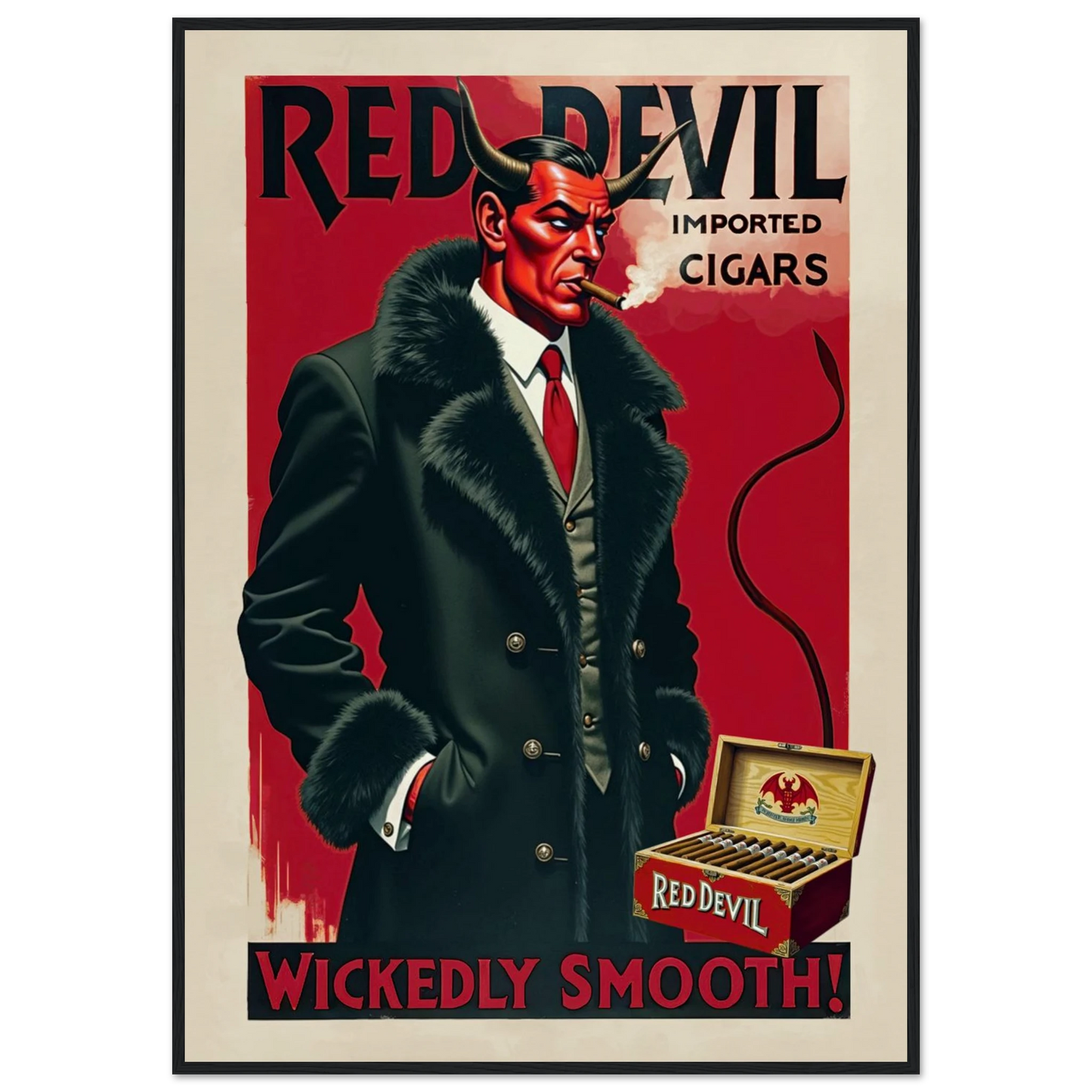 Red Devil Art Deco Cigar Art Print 70x100 cm 28x40″ Museum-Quality Matte Paper Wooden Framed Poster Black Wood Frame