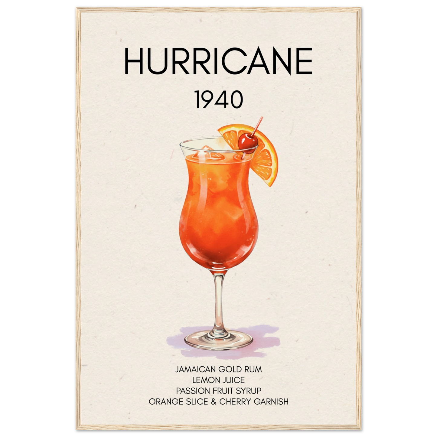 Hurricane Cocktail Bar Poster Print Light Wood Frame 60x90 cm 24x36″ Museum-Quality Matte Paper Wooden Framed Poster