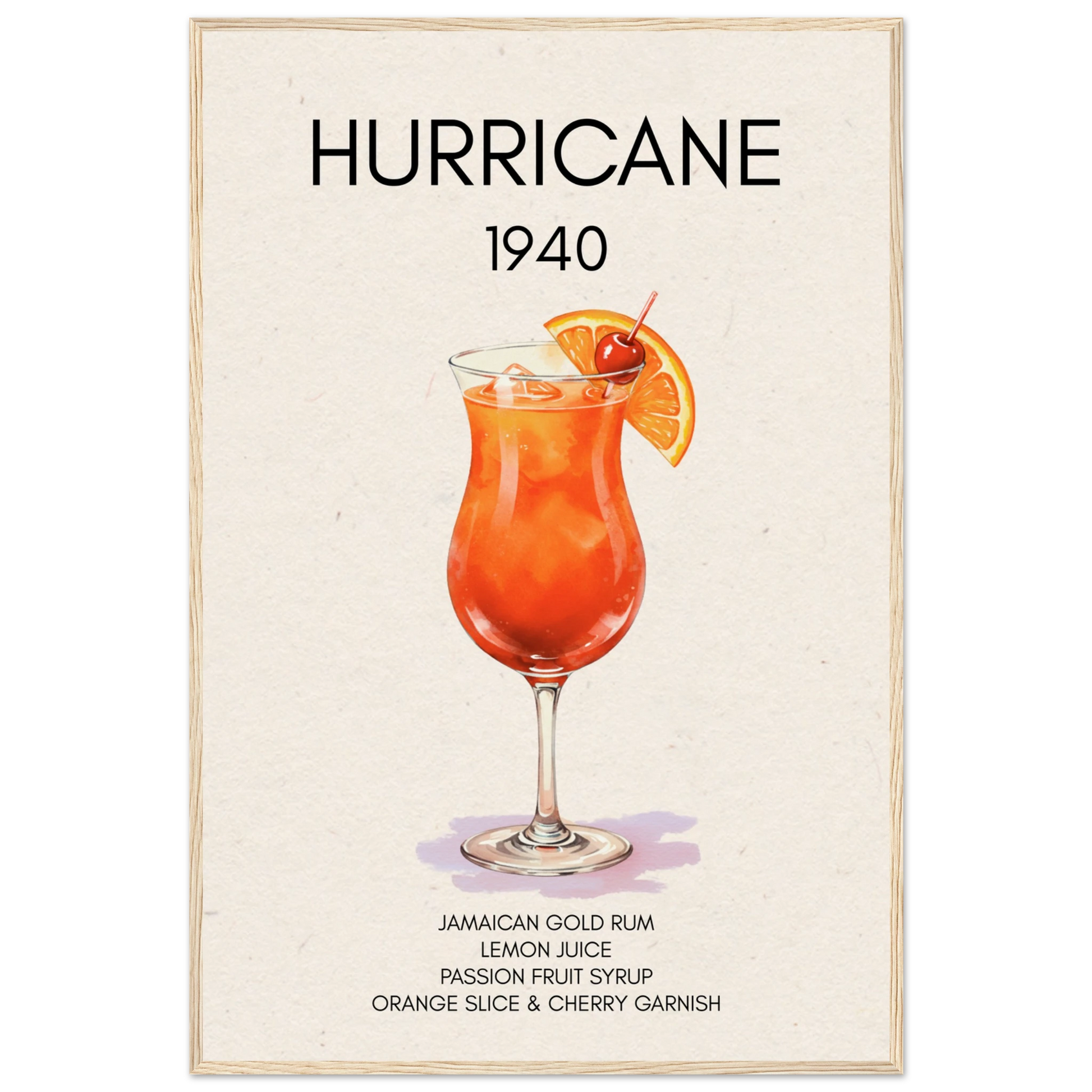 Hurricane Cocktail Bar Art Print Light Wood Frame 60x90 cm 24x36″ Museum-Quality Matte Paper Wooden Framed Poster