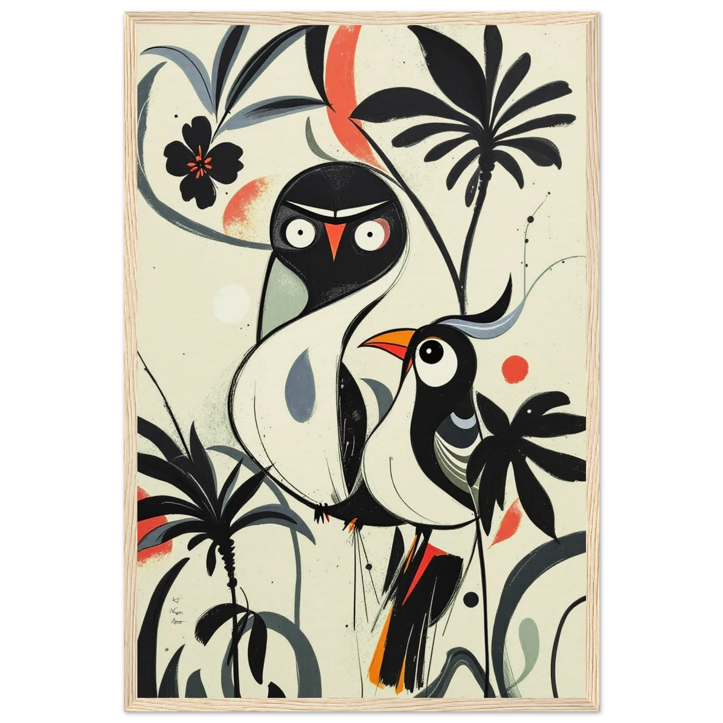 Abstract Bird Modern Tropical Art Print Light Wood Frame 40x60 cm 16x24″ Museum-Quality Matte Wooden Framed Poster