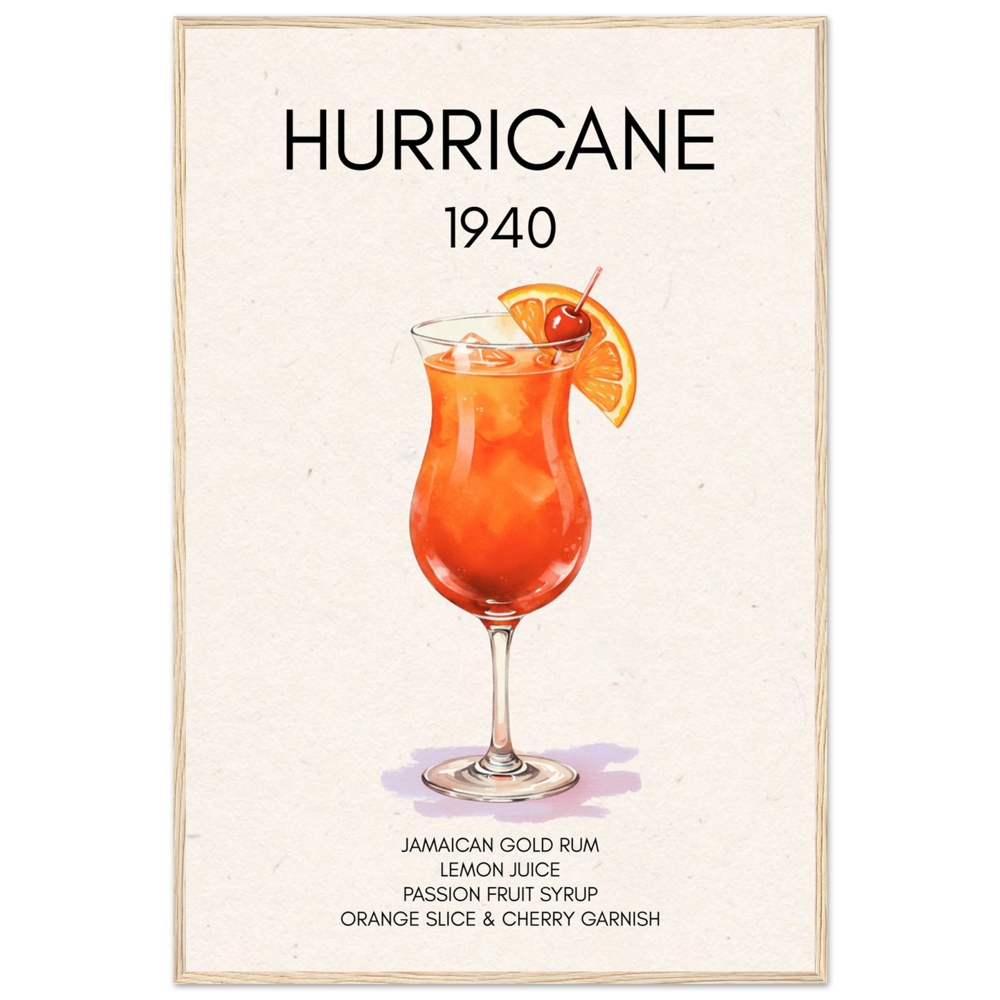 Hurricane Cocktail Bar Poster Print Light Wood Frame 60x90 cm 24x36″ Premium Matte Paper Wooden Framed Poster