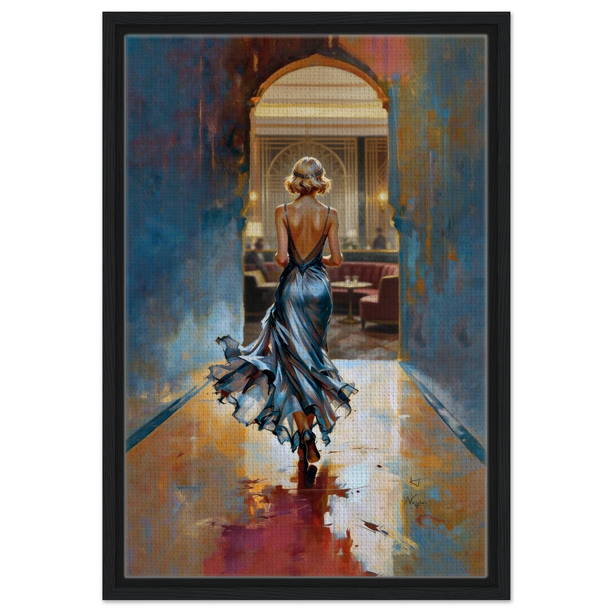 1920s Speakeasy Gatsby Flapper Art Deco Print 40x60 cm 16x24″ Premium Matte Framed Poster Dark Brown Wood Frame