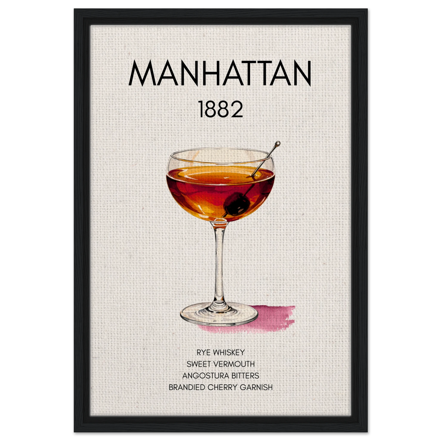 Classic Manhattan Cocktail Bar Art Poster Print Black Wood Frame 40x60 cm 16x24″ Framed Canvas