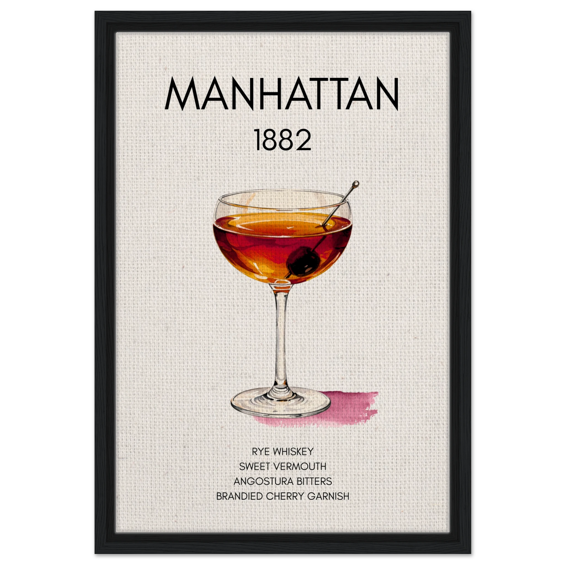 Classic Manhattan Cocktail Bar Art Print Black Wood Frame 40x60 cm 16x24″ Framed Canvas