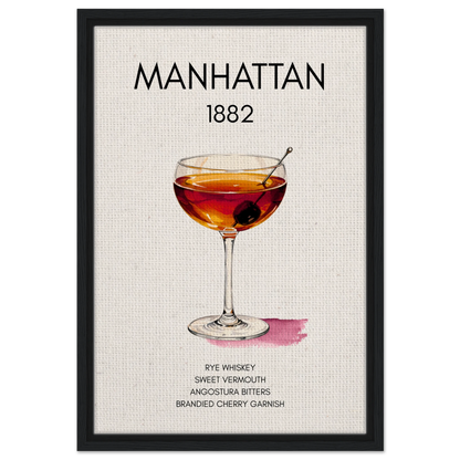 Classic Manhattan Cocktail Bar Art Print Black Wood Frame 40x60 cm 16x24″ Framed Canvas
