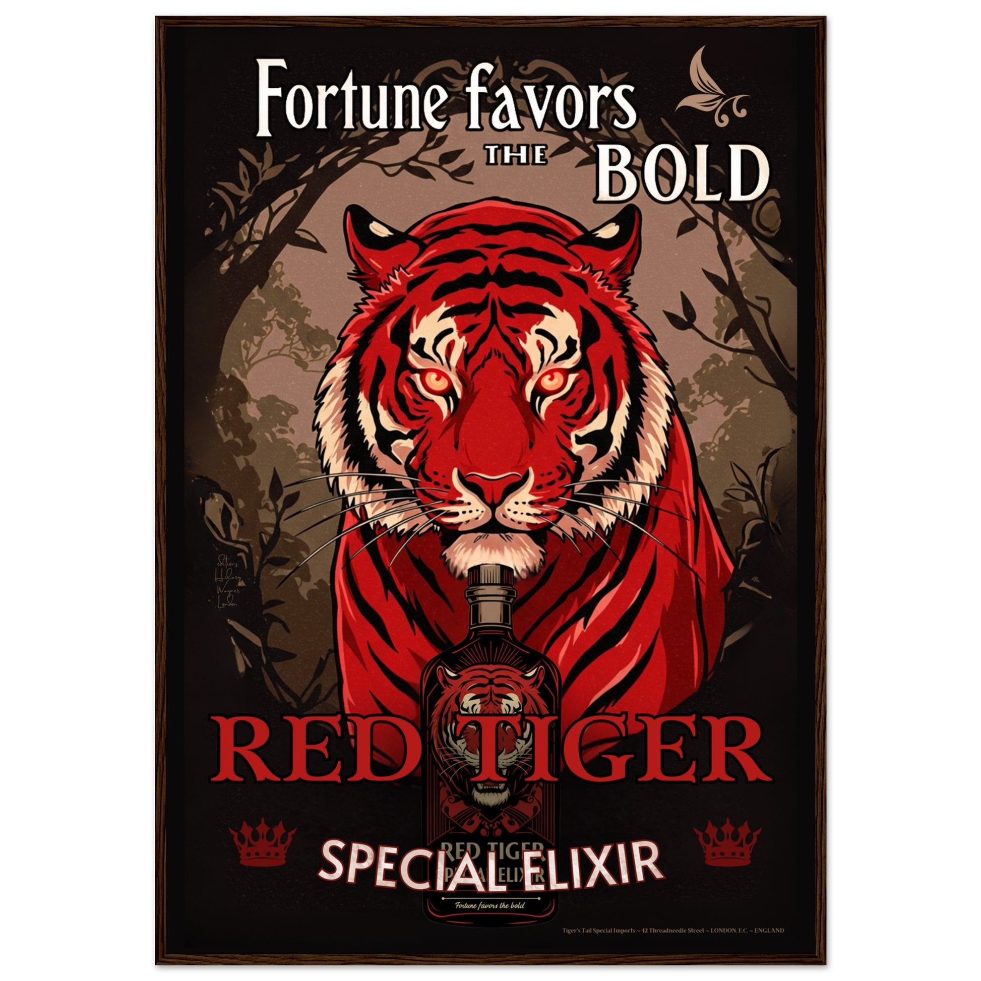 Tiger Cocktail Bar Art Poster Print 70x100 cm 28x40″ Premium Matte Framed Poster Dark Brown Wood Frame