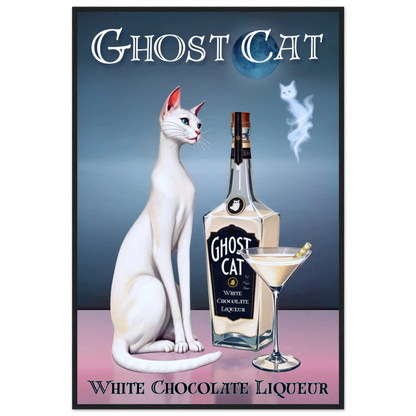 White Cat Chocolate Martini Cocktail Bar Art Print 60x90 cm 24x36″ Classic Matte Paper Wooden Framed Poster Black Wood frame