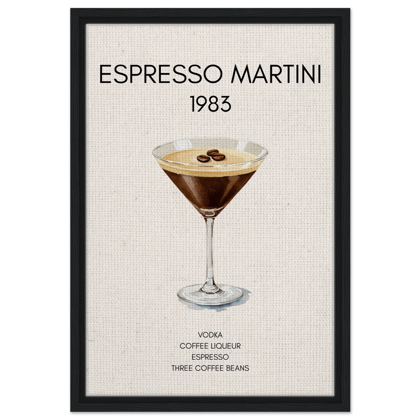 Espresso Martini Cocktail Bar Poster Print Black Wood Frame 40x60 cm 16x24″ Framed Canvas