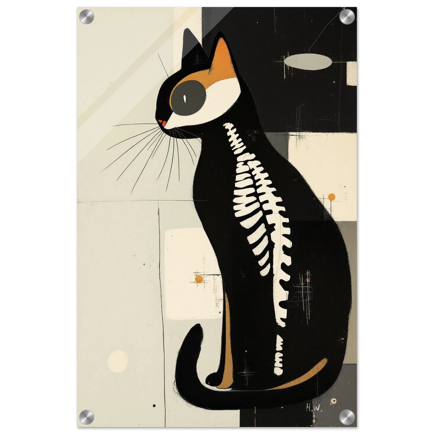 Modern Cat Skeleton Abstract Art Poster Print No Frame 40x60 cm 16x24″ Sleek Acrylic Print