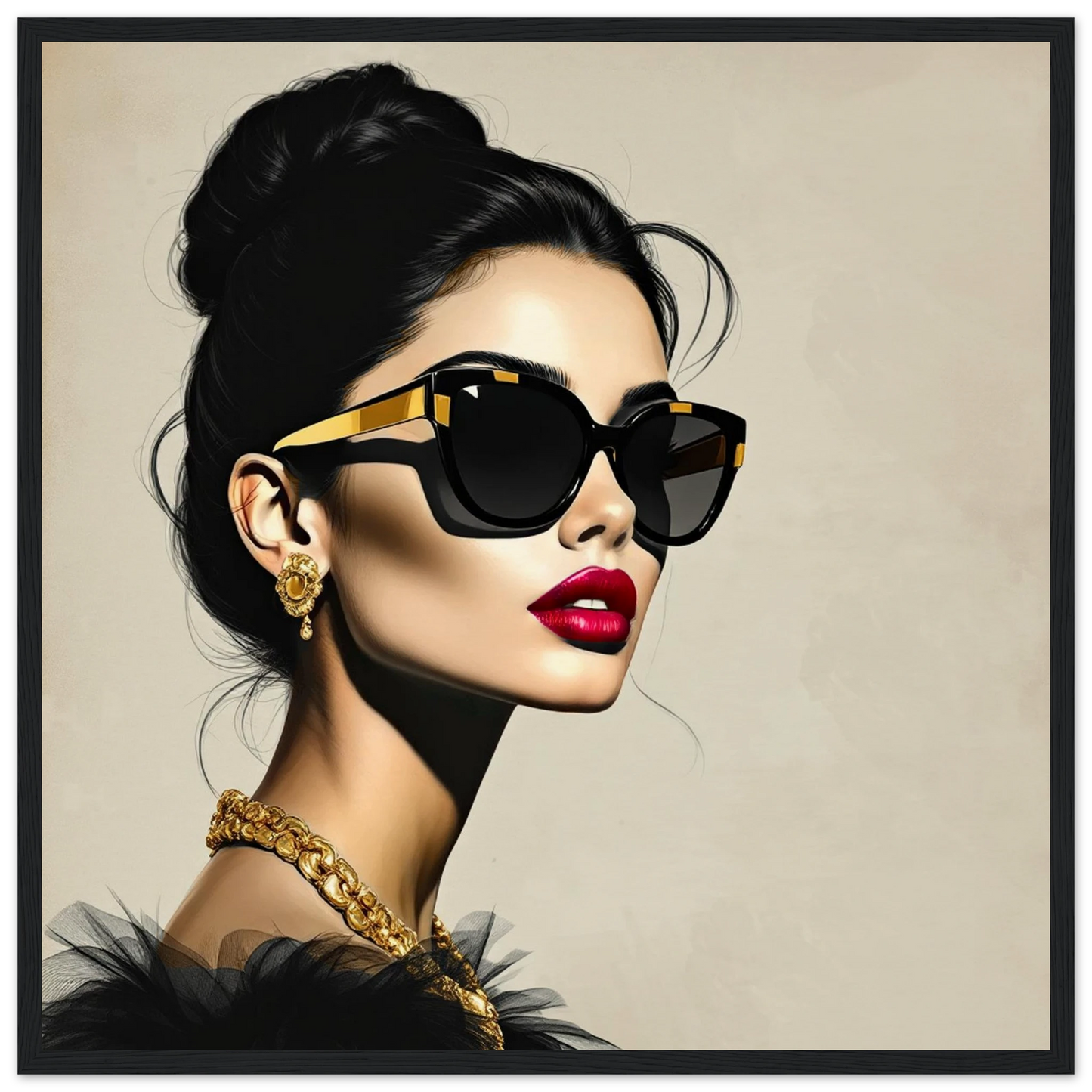 Golden Girl Chic Runway Model Art Print 50x50 cm 20x20″ Museum-Quality Matte Wooden Framed Poster
