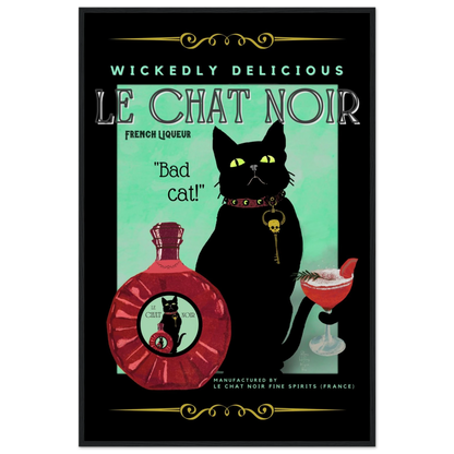 Black Cat Cocktail French Art Deco Print 60x90 cm 24x36″ Classic Matte Paper Wooden Framed Poster Black Wood frame