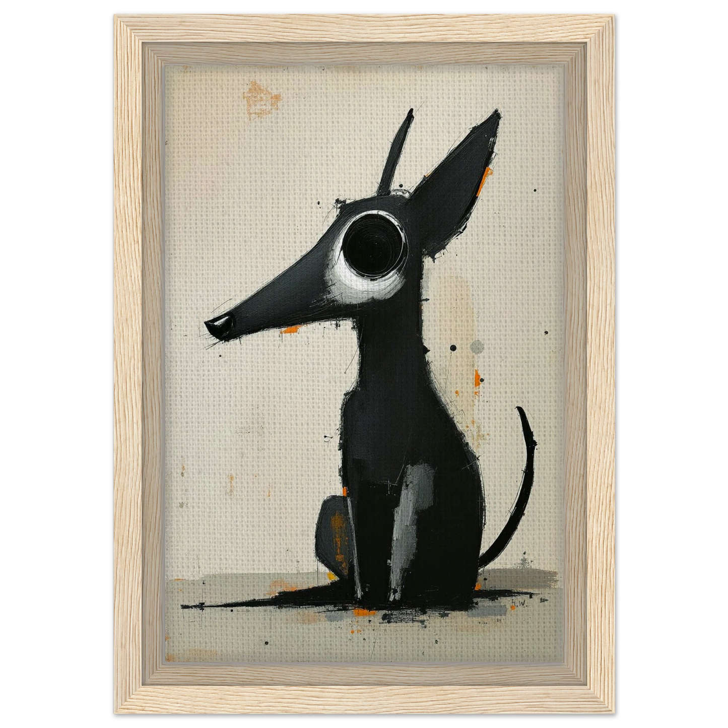 Big Eyed Abstract Dog Fine Art Print Light Wood Frame 20x30 cm 8x12″ Framed Canvas