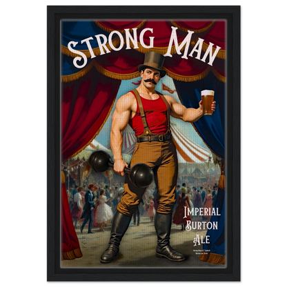 Vintage Victorian Circus Strongman Ale Art Print Black Wood Frame 30x45 cm 12x18″ Framed Canvas