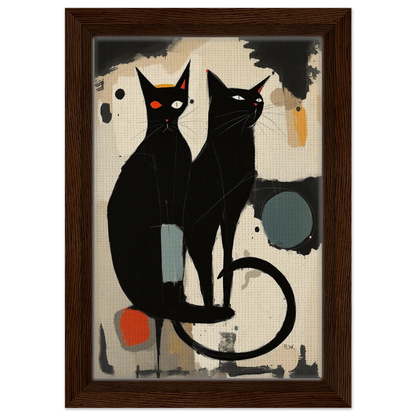 Abstract Crazy Cat Duo Art Print Dark Brown Wood Frame 20x30 cm 8x12″ Framed Canvas
