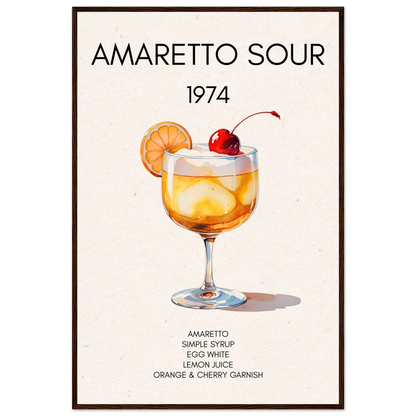 Amaretto Sour Cocktail Bar Art Print Dark Brown Wood Frame 60x90 cm 24x36″ Premium Matte Paper Wooden Framed Poster