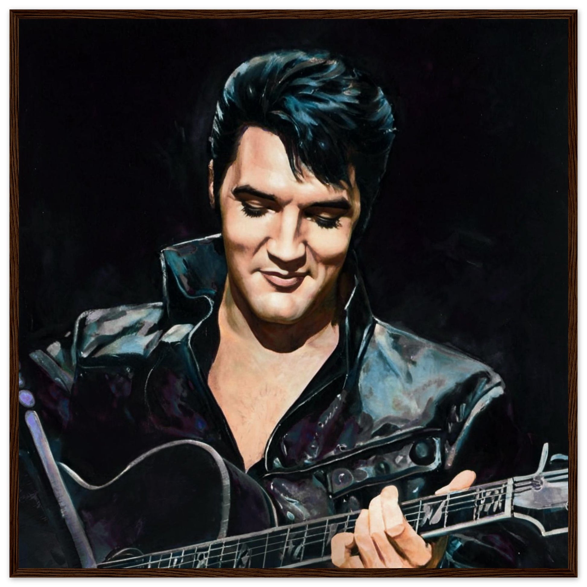 Elvis Presley Comeback Tour Art Print Dark Brown Wood Frame 70x70 cm 28x28″ Museum-Quality Matte Framed Poster