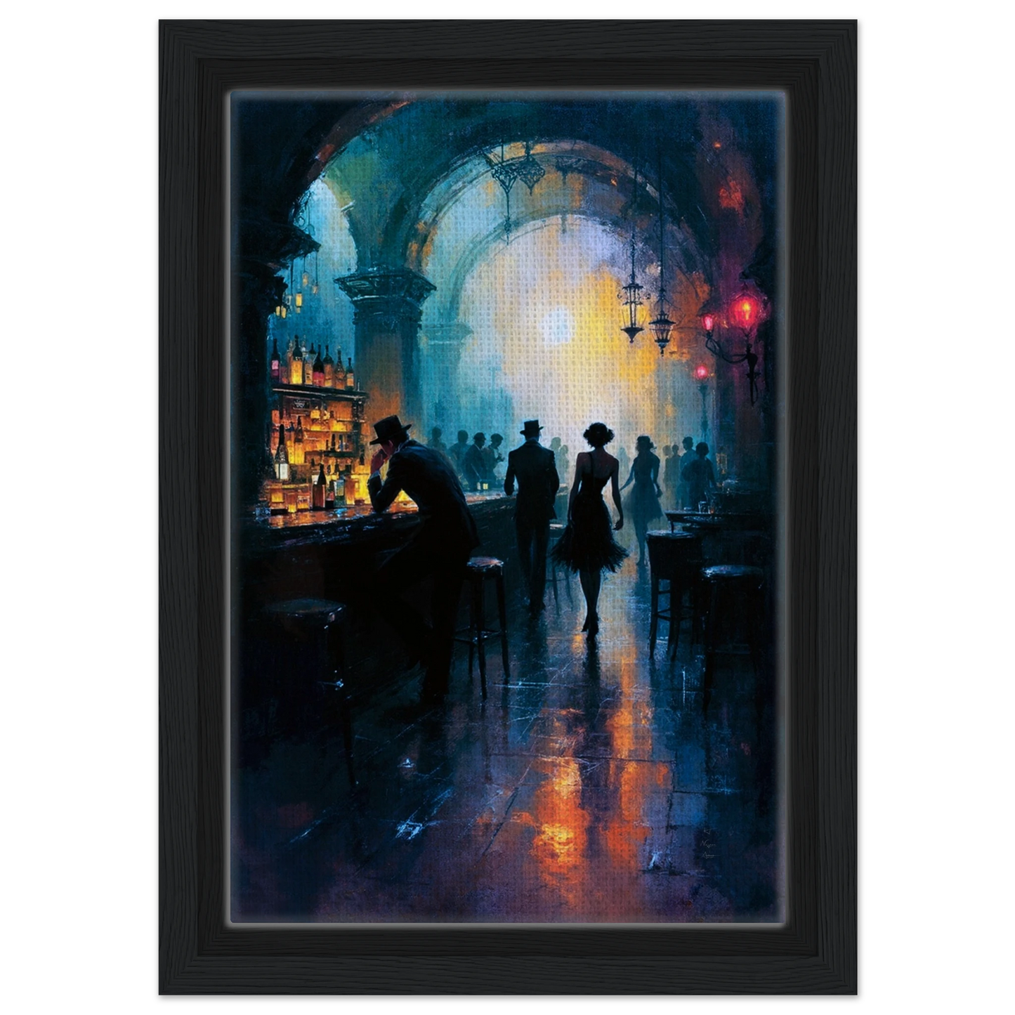 Dance Hall Speakeasy Art Print 20x30 cm 8x12″ Framed Canvas Black Wood Frame