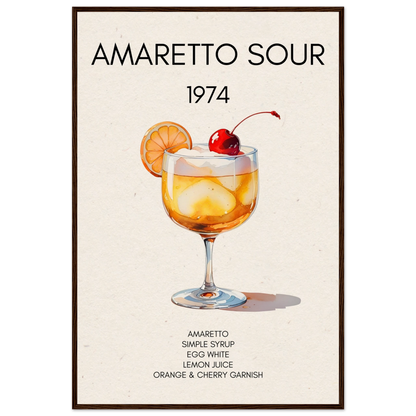 Amaretto Sour Cocktail Bar Art Print Dark Brown Wood Frame 60x90 cm 24x36″ Museum-Quality Matte Paper Wooden Framed Poster