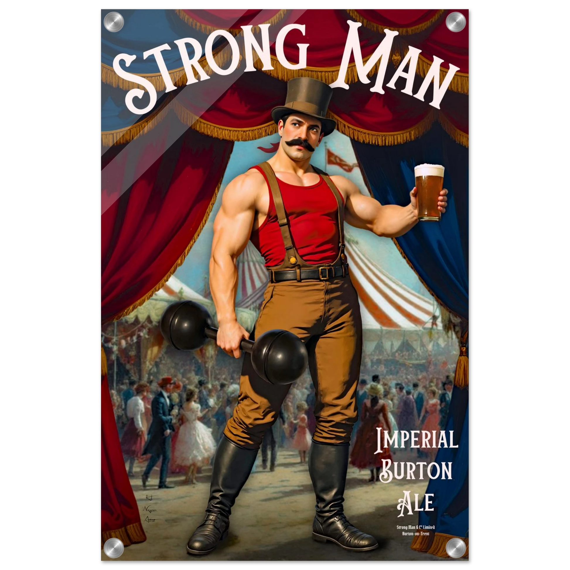 Vintage Victorian Circus Strongman Ale Art Print No Frame 40x60 cm 16x24″ Sleek Acrylic Print