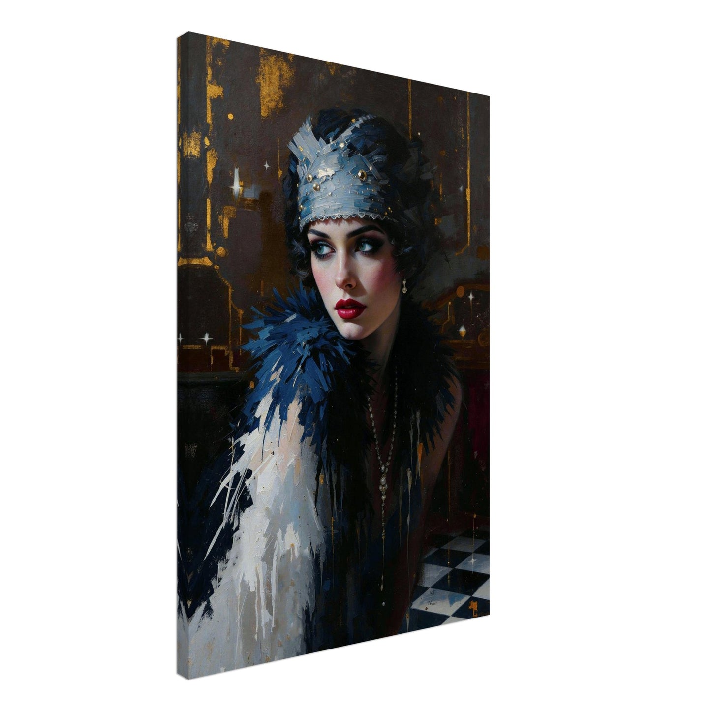1920s Gatsby Flapper Painting Art Print - Speakeasy Prohibition Wall Decor 24x36″ Gallery Wrapped Canvas - 1.5" Mirrored Sides
