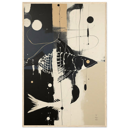 Abstract Fish Art Poster Print – Framed Modern Neutral Wall Décor Light Wood Frame 60x90 cm 24x36″ Museum-Quality Matte Framed Poster