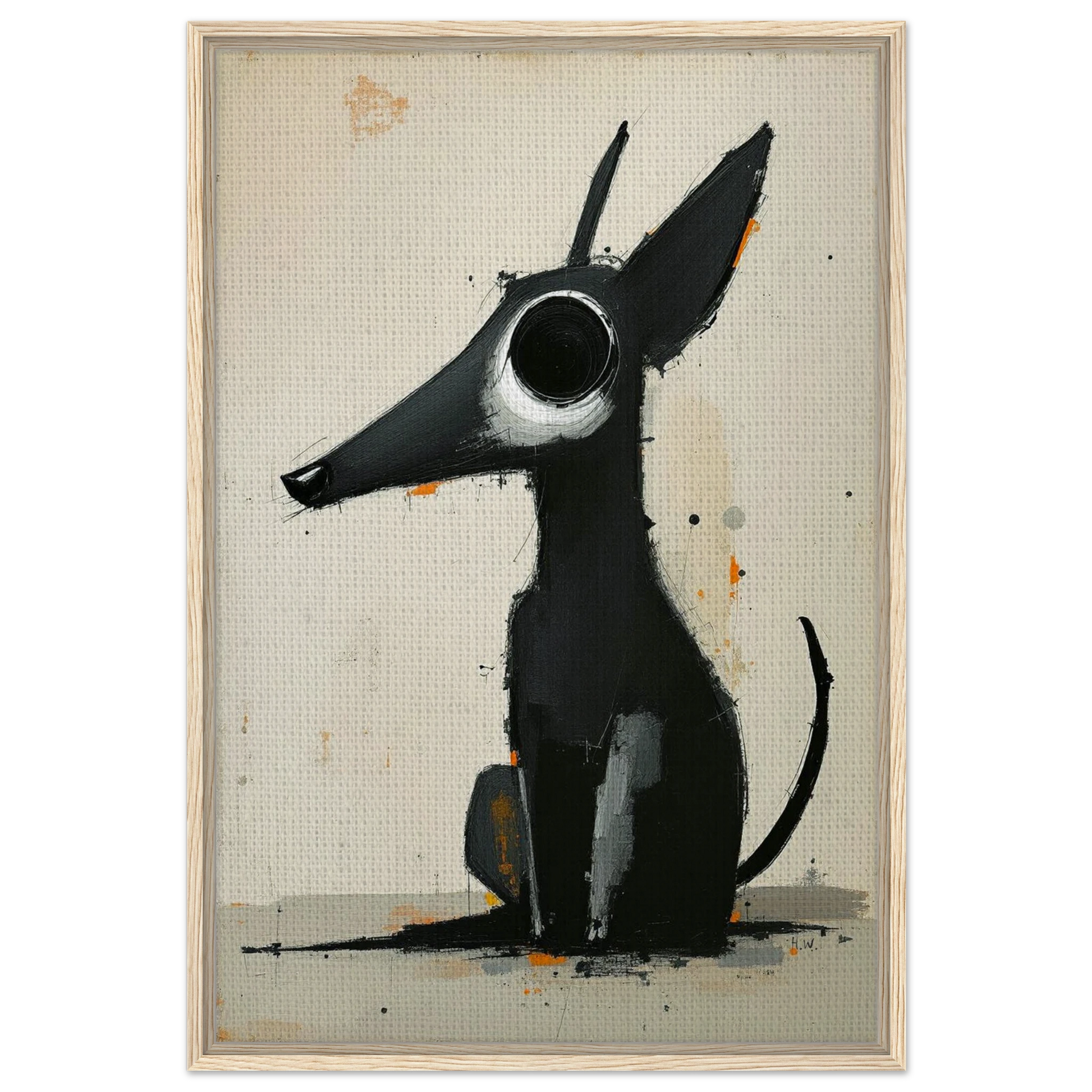 Big Eyed Abstract Dog Fine Art Print Light Wood Frame 60x90 cm 24x36″ Framed Canvas
