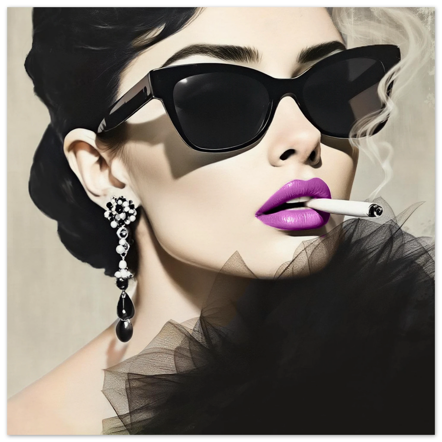 Smoking Girl Retro Fashion Model Art Print 30x30 cm 12x12″ Museum-Quality Matte Paper Poster