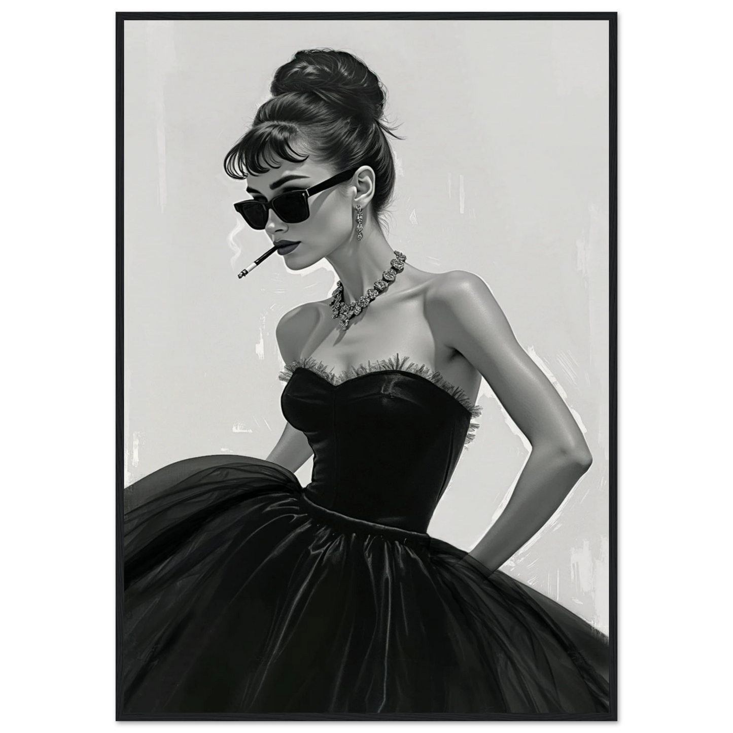 Audrey Hepburn Fashion Art Print Black Wood Frame 70x100 cm 28x40″ Museum-Quality Matte Paper Wooden Framed Poster