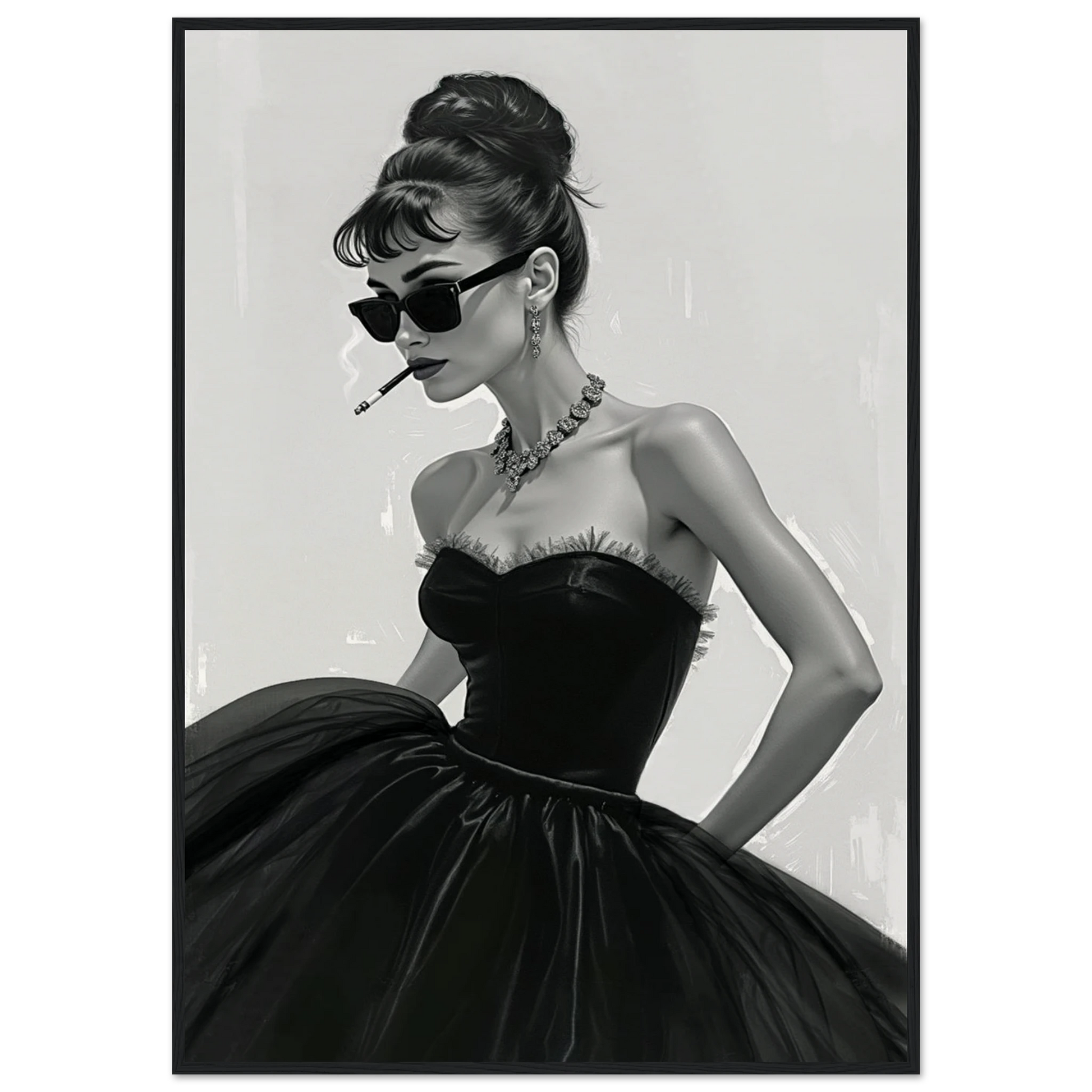 Audrey Hepburn Smoking Fashion Art Print Black Wood Frame 70x100 cm 28x40″ Museum-Quality Matte Paper Wooden Framed Poster