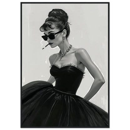 Audrey Hepburn Smoking Fashion Art Print Black Wood Frame 70x100 cm 28x40″ Museum-Quality Matte Paper Wooden Framed Poster