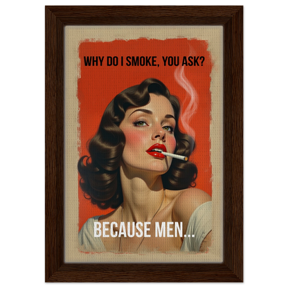 Retro Smoking Pin-Up Girl Art Print Dark Brown Wood Frame 20x30 cm 8x12″ Framed Canvas