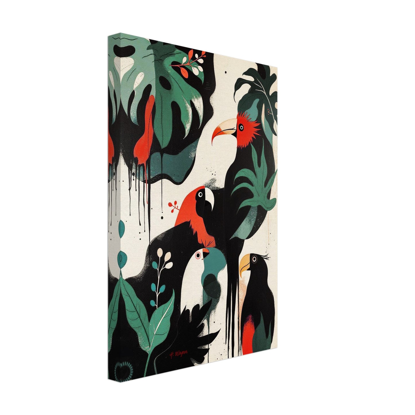 Mid-Century Modern Exotic Bird Art Poster Print - Framed Tropical Parrot Wall Décor No Frame 30x45 cm 12x18″ Gallery Wrapped Canvas