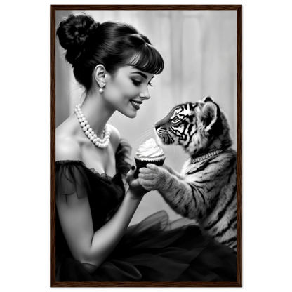 Audrey Hepburn Tiger Cub Art Print Dark Brown Wood Frame 40x60 cm 16x24″ Premium Matte Paper Wooden Framed Poster
