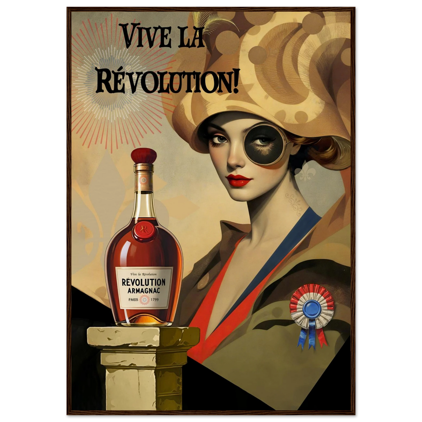 Vintage French Revolution Cognac Art Print Dark Brown Wood Frame 70x100 cm 28x40″ Museum-Quality Matte Paper Wooden Framed Poster