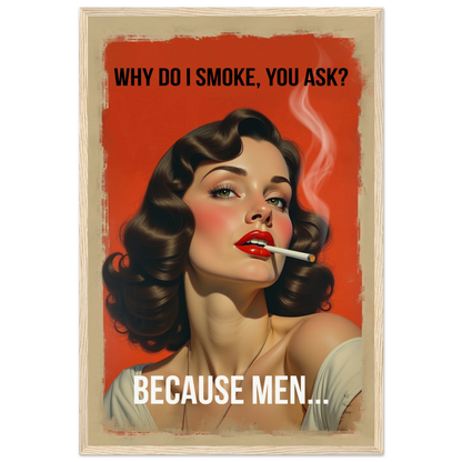 Retro Smoking Pin-Up Girl Art Print Light Wood Frame 40x60 cm 16x24″ Museum-Quality Matte Paper Wooden Framed Poster