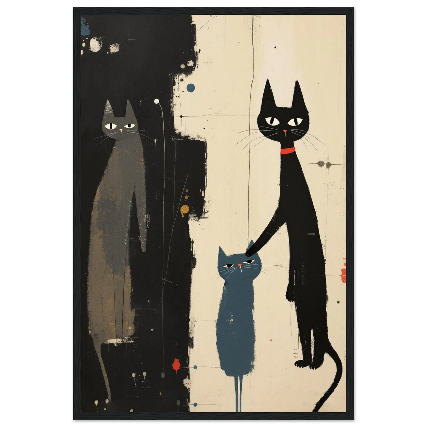 Abstract Cat Family Art Poster Print Black Wood Frame 40x60 cm 16x24″ Premium Matte Paper Wooden Framed Poster
