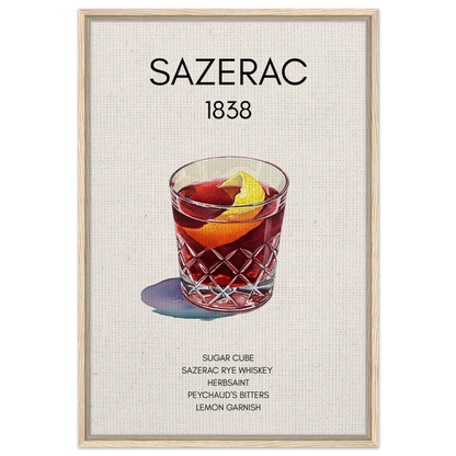 Sazerac Cocktail Bar Art Print Light Wood Frame 60x90 cm 24x36″ Framed Canvas