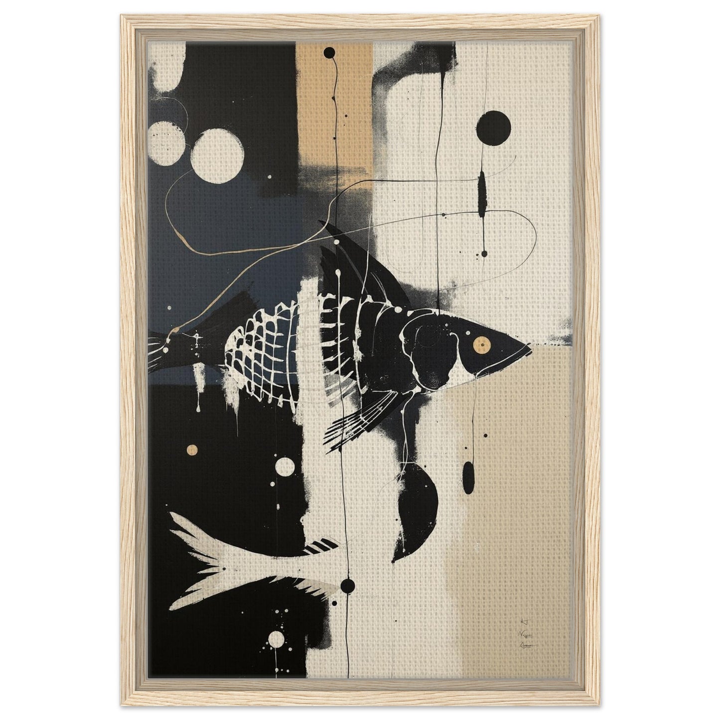 Abstract Fish Art Poster Print – Framed Modern Neutral Wall Décor Light Wood Frame 40x60 cm 16x24″ Framed Canvas