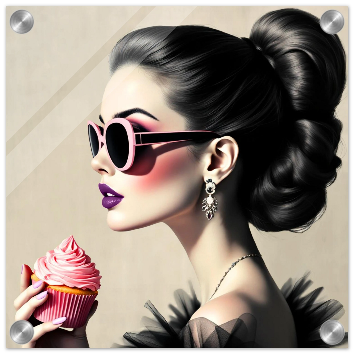 Retro Fashion Model Glam Cupcake Art Print 30x30 cm 12x12″ Sleek Acrylic Print